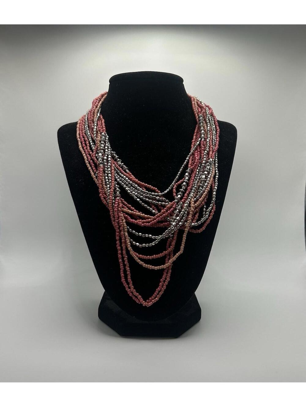 Christopher & Banks Long Layered Seed Bead Necklace, Serene Coral (One Size)